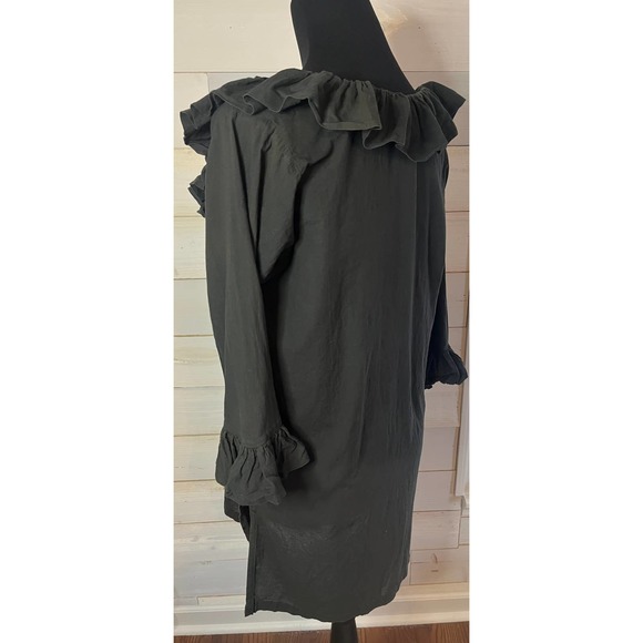 Gretchen Scott Designs Black Ruffle Neck Blouse Scoop Neck Tunic Size Small - Picture 7 of 12